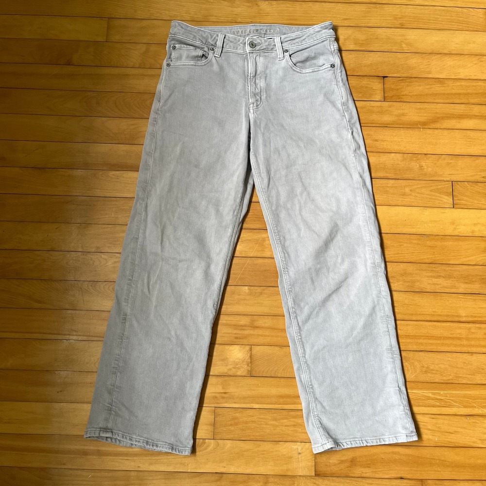 American Eagle Stovepipe Jeans Light Gray High Rise Straight Leg Women 6 Regular